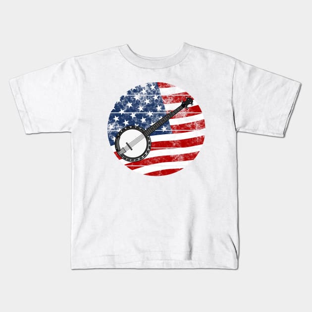 Banjo USA Flag Banjoist Folk Musician 4th July Kids T-Shirt by doodlerob